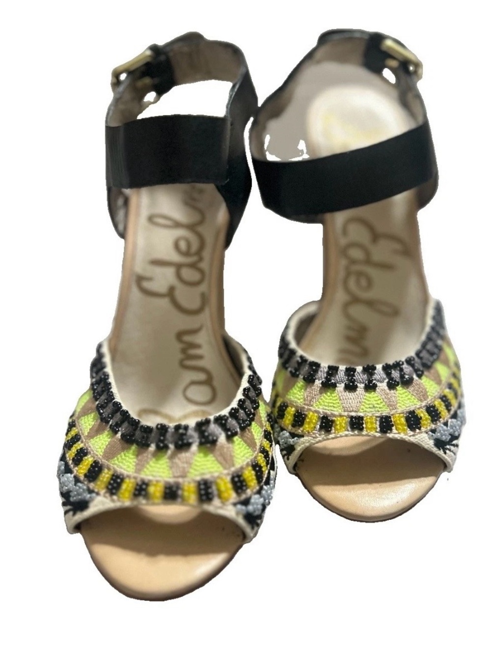 Sam Edelman Yuri Beaded Tribal Block Heel Ankle Strap Sandals Women’s 7.5